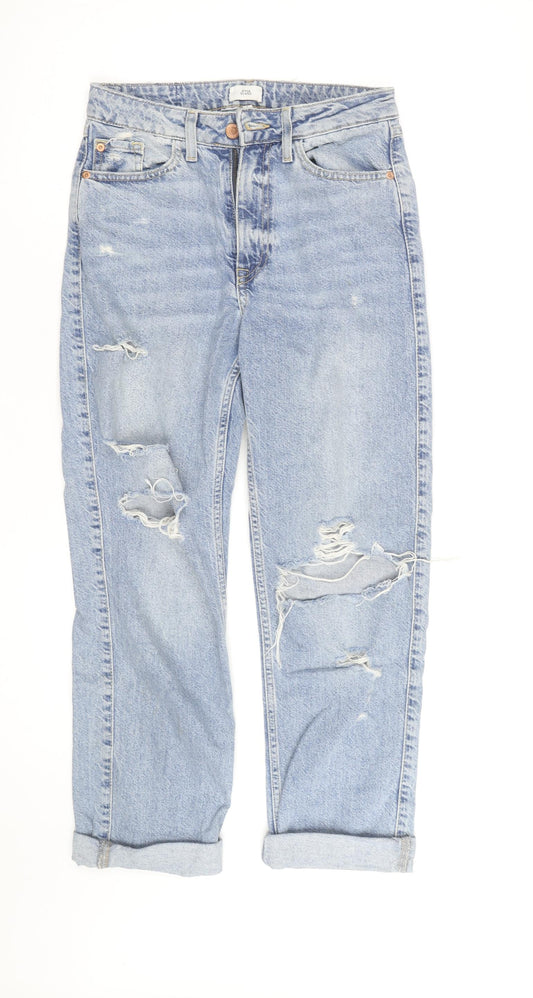 River Island Womens Blue Distressed Boyfriend Jeans Size 8