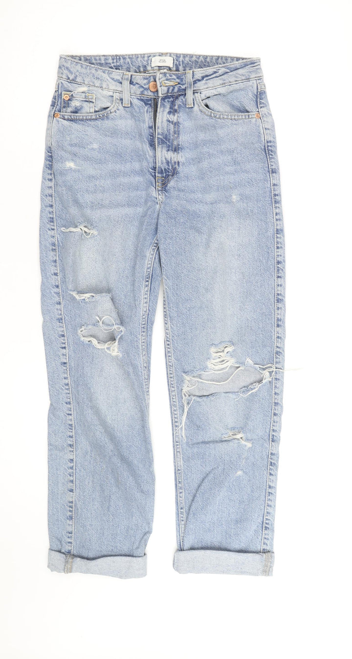 River Island Womens Blue Distressed Boyfriend Jeans Size 8