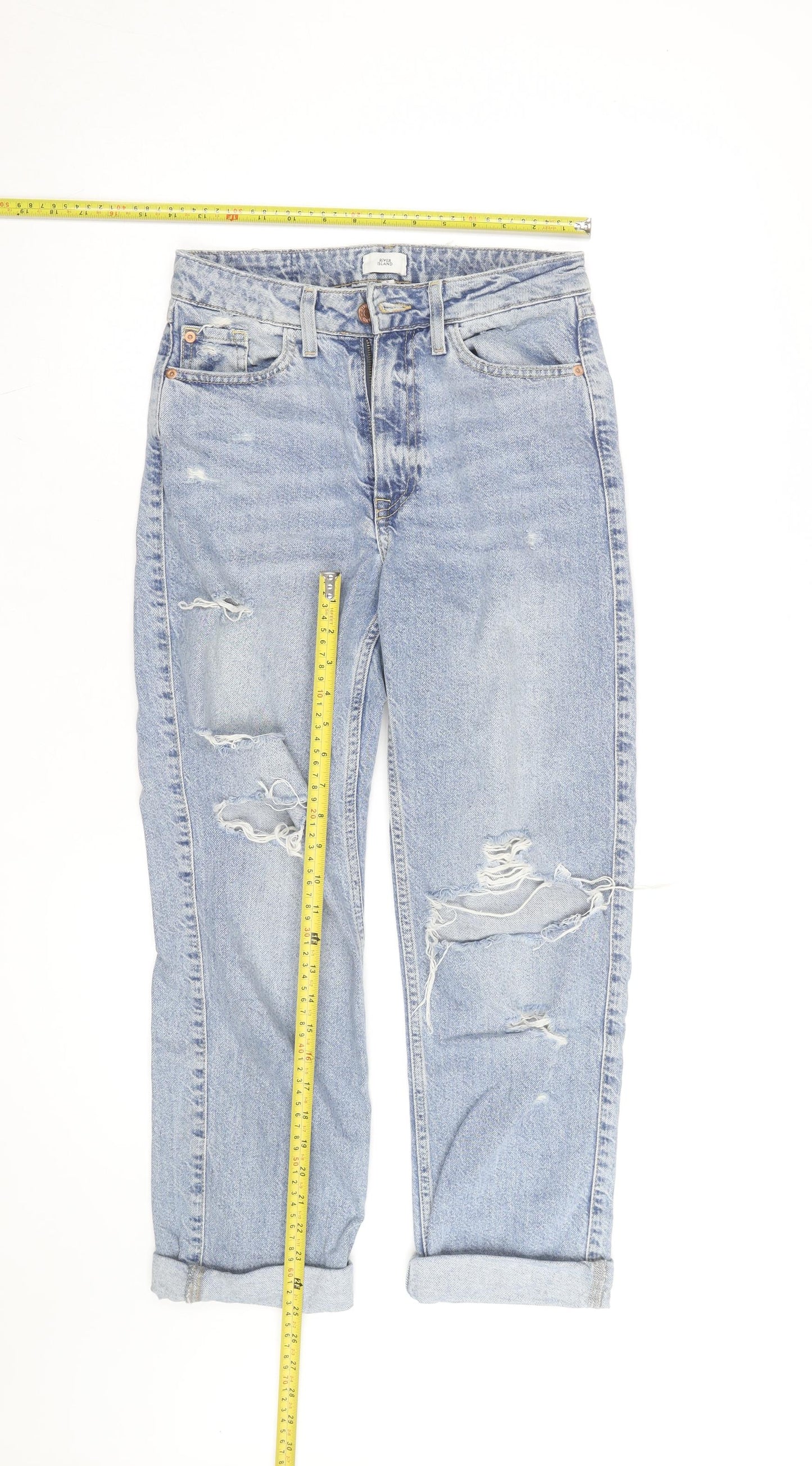 River Island Womens Blue Distressed Boyfriend Jeans Size 8