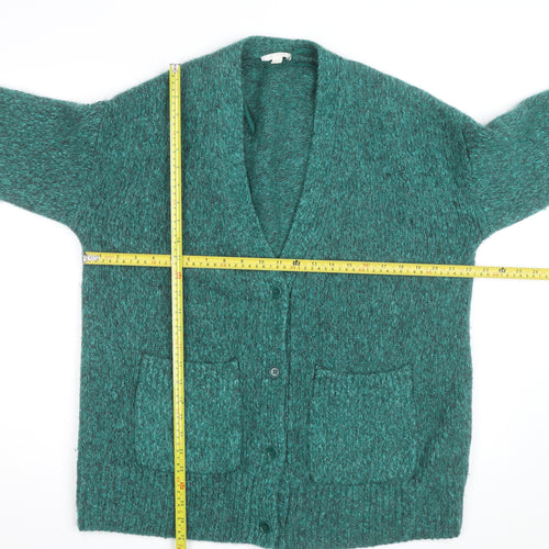 COS Womens Green Alpaca Wool Blend Chunky Knit V-Neck Cardigan Size S