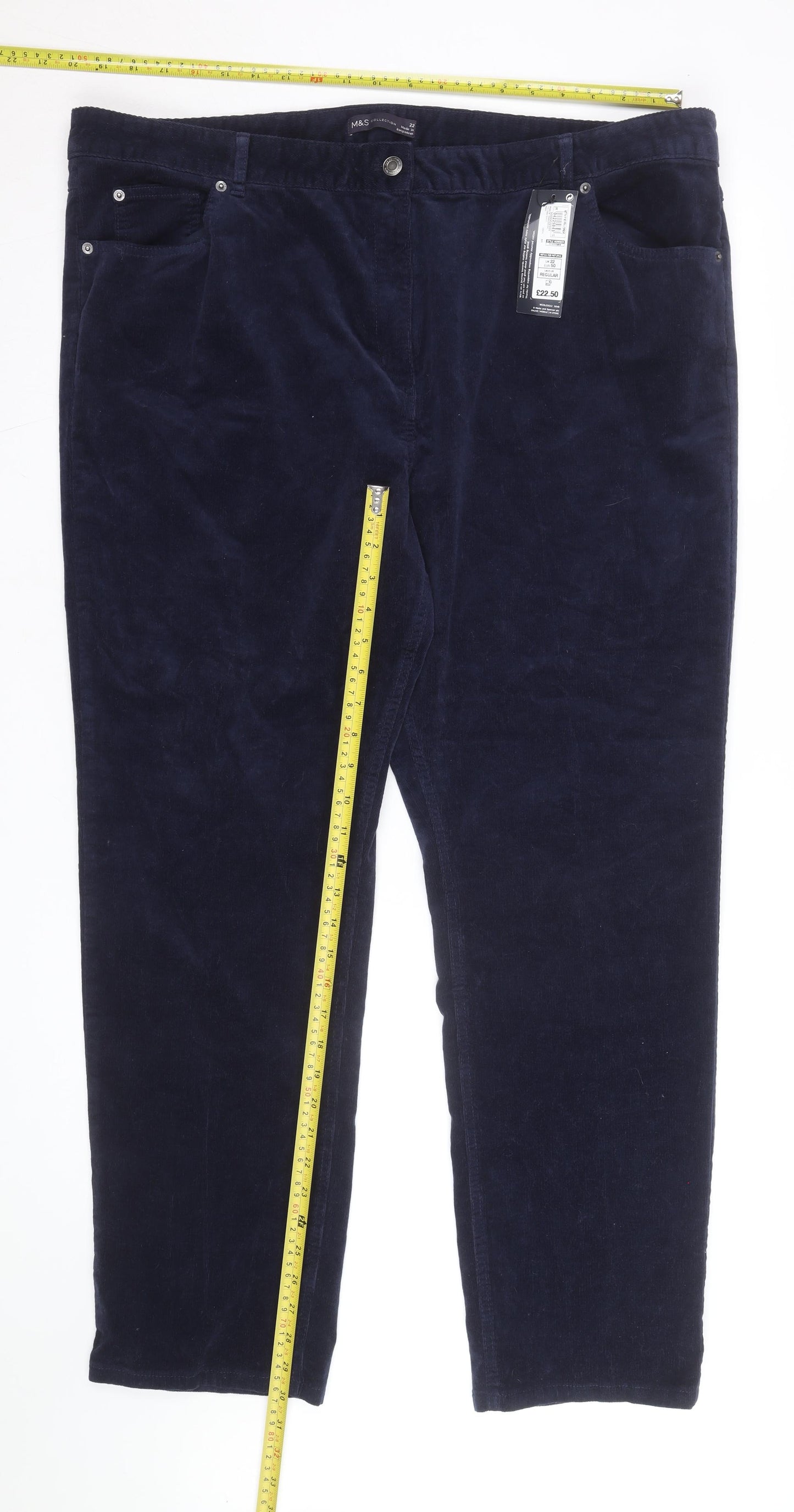 Marks and Spencer Womens Blue Corduroy Stretch Trousers Size 22