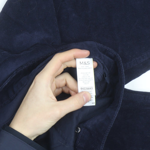 Marks and Spencer Womens Blue Corduroy Stretch Trousers Size 22