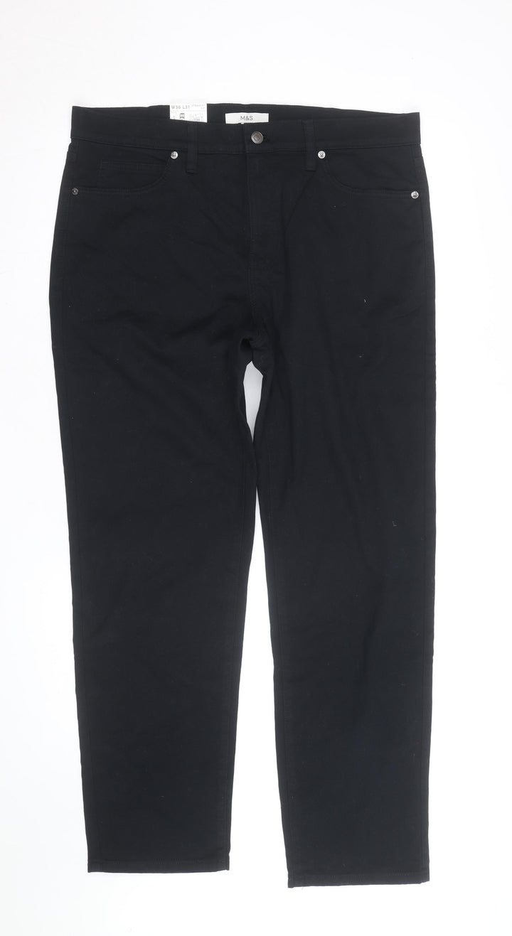 Marks and Spencer Men's Black Straight Leg Jeans W36 L31 Stretch Cotton