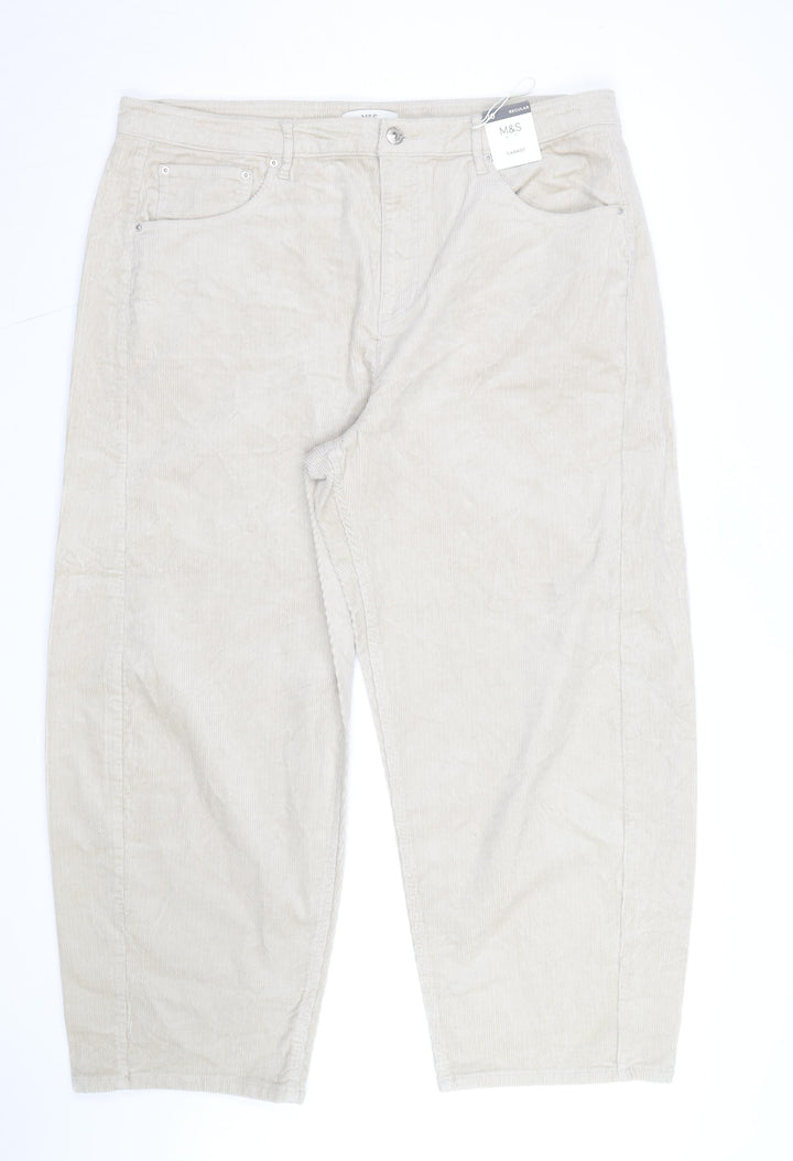 Marks and Spencer Womens Beige Corduroy Cargo Trousers Size 20 Regular
