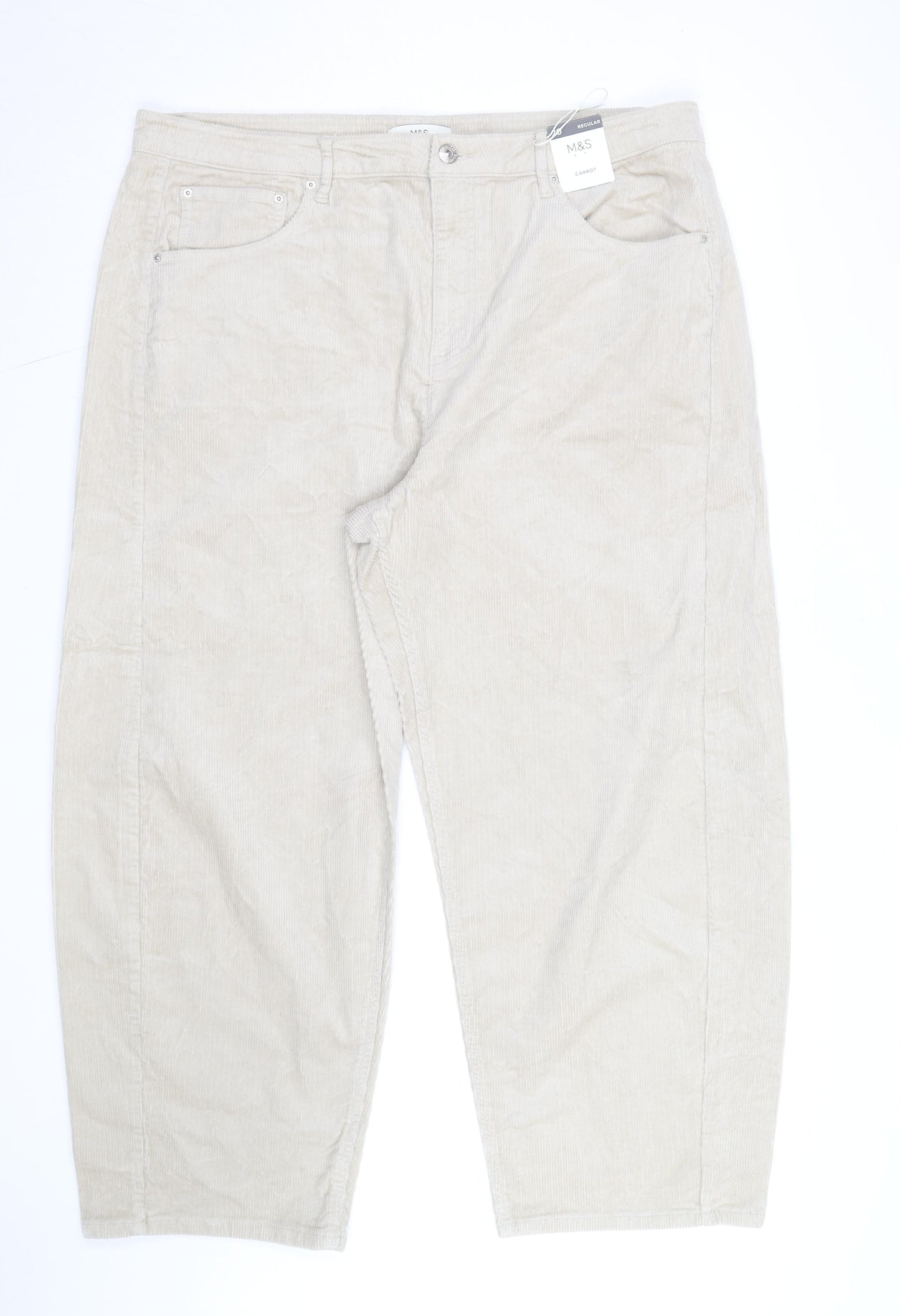 Marks and Spencer Womens Beige Corduroy Cargo Trousers Size 20 Regular