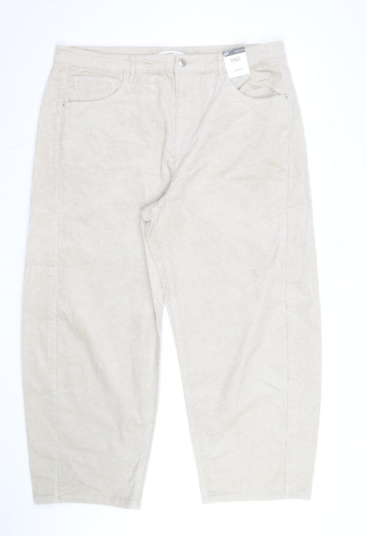 Marks and Spencer Womens Beige Corduroy Cargo Trousers Size 20 Regular