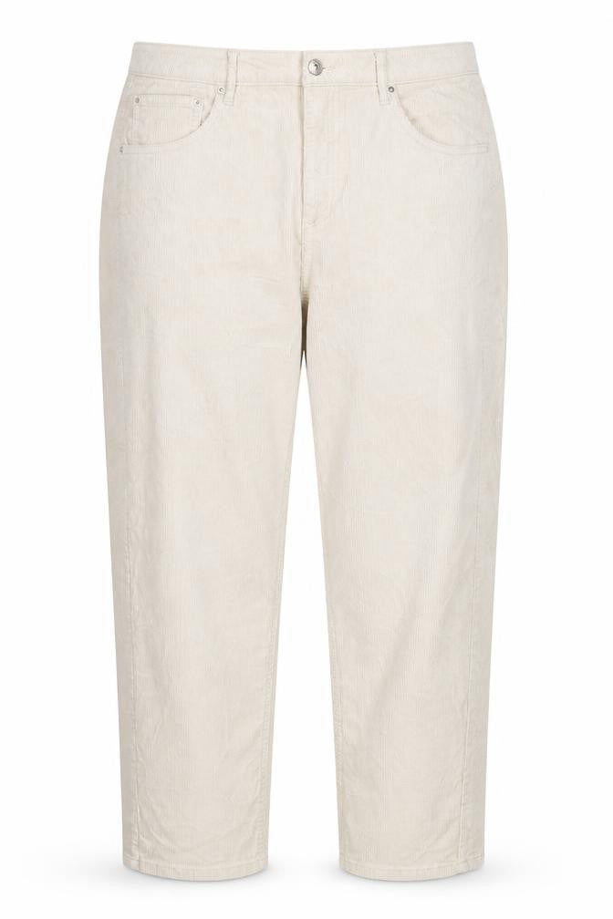 Front view of Marks & Spencer women’s beige corduroy cargo trousers, size UK 20, regular
