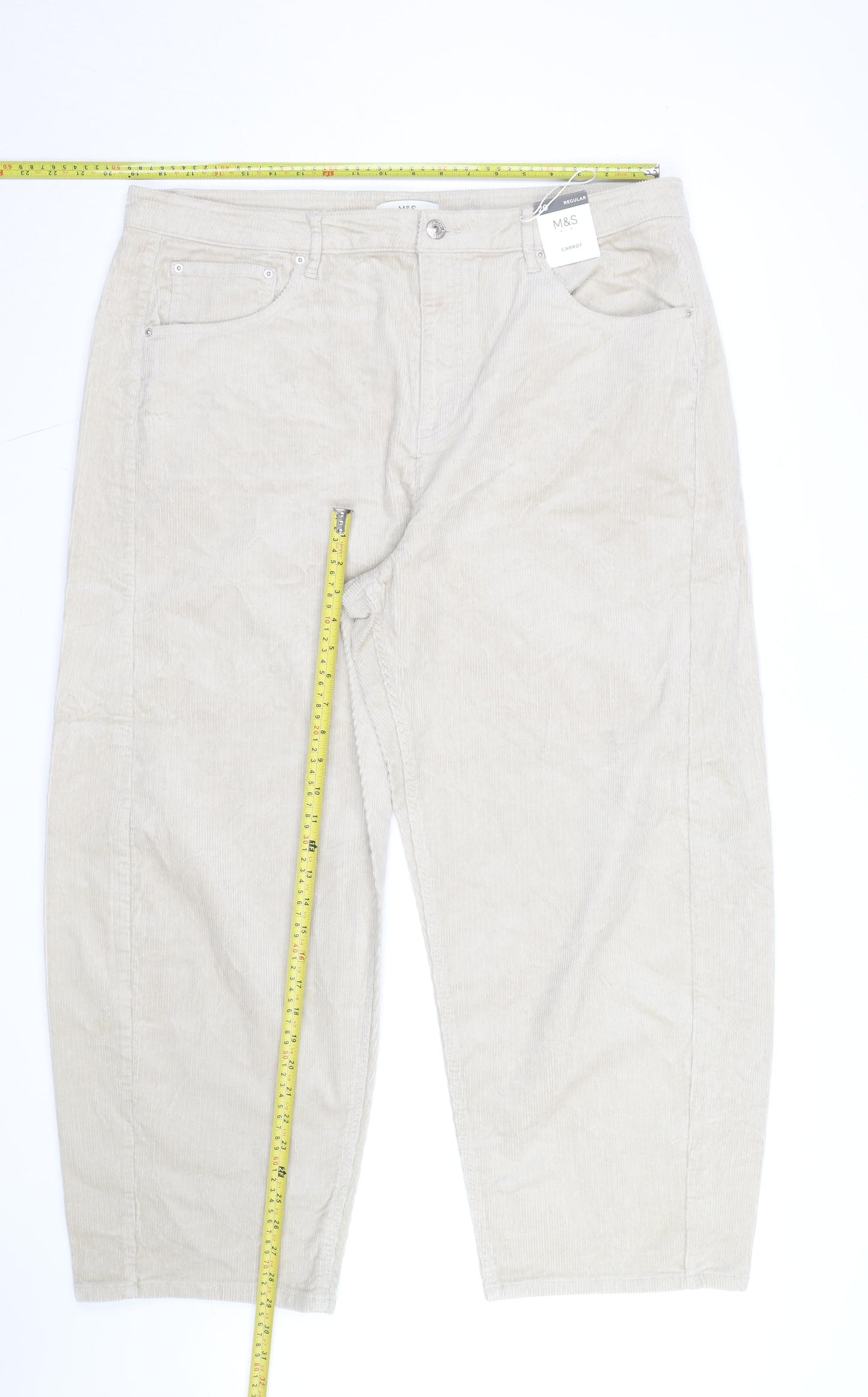 Marks and Spencer Womens Beige Corduroy Cargo Trousers Size 20 Regular