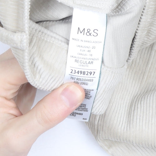 Marks and Spencer Womens Beige Corduroy Cargo Trousers Size 20 Regular
