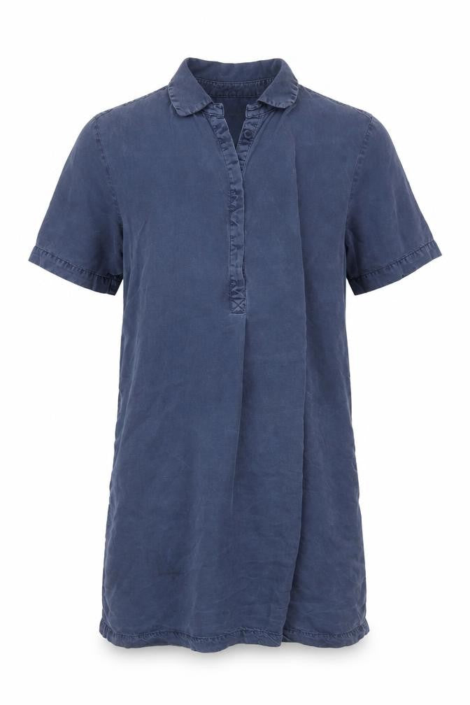Front view of Marks & Spencer Men's Blue Lyocell Short Sleeve Button-Up Shirt L