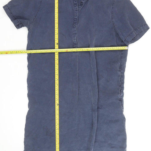 Marks and Spencer Men's Blue Lyocell Short Sleeve Button-Up Shirt L