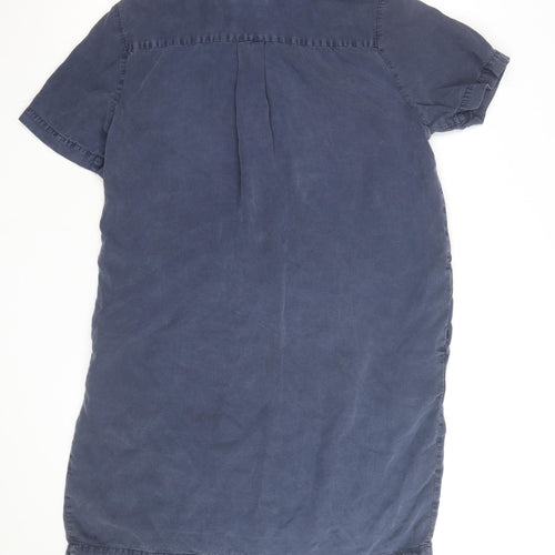 Marks and Spencer Men's Blue Lyocell Short Sleeve Button-Up Shirt L