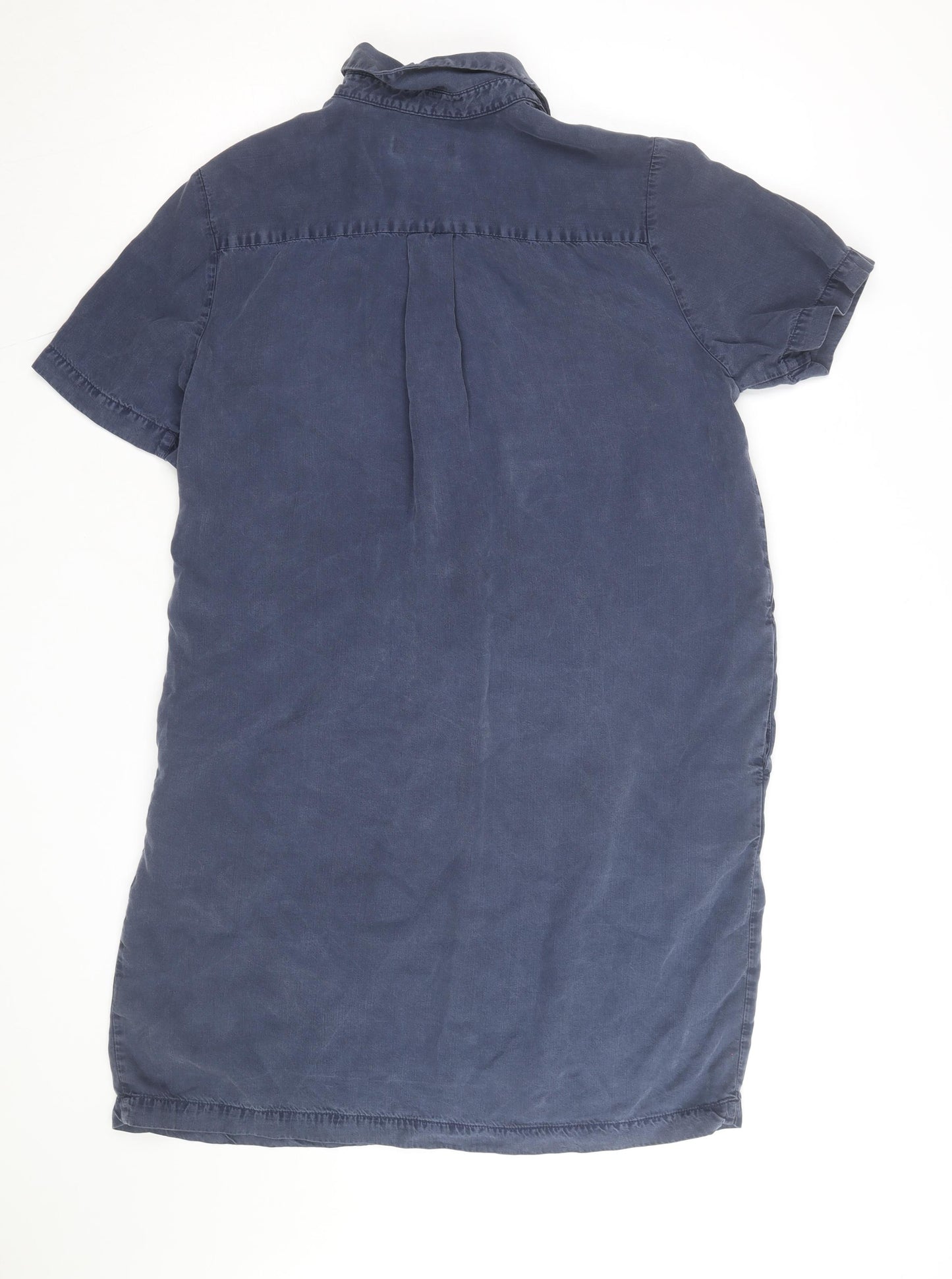 Marks and Spencer Men's Blue Lyocell Short Sleeve Button-Up Shirt L