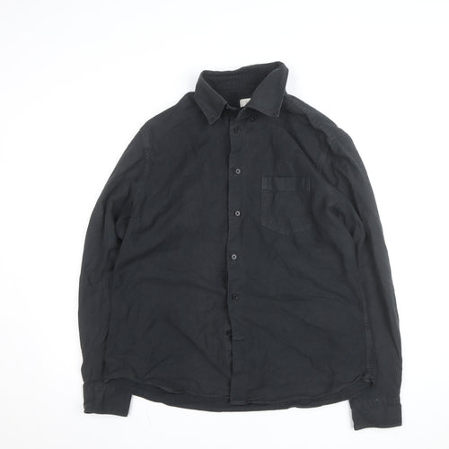 Moss Men's Black Cotton Long Sleeve Button-Up Casual Shirt L
