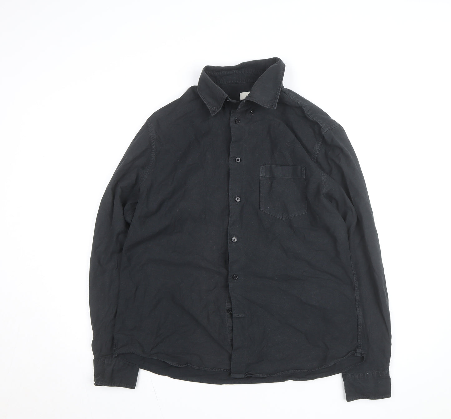 Moss Men's Black Cotton Long Sleeve Button-Up Casual Shirt L