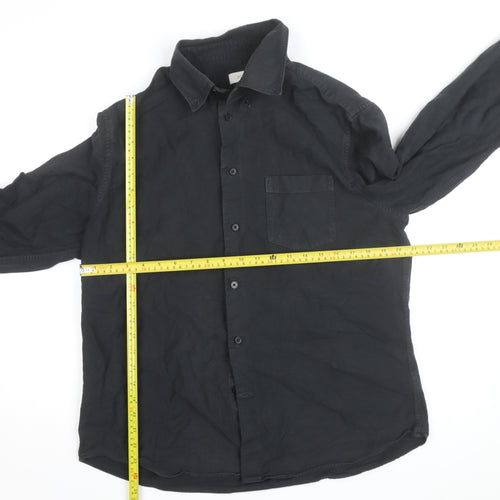 Moss Men's Black Cotton Long Sleeve Button-Up Casual Shirt L