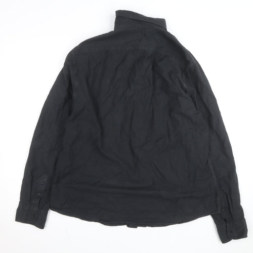 Moss Men's Black Cotton Long Sleeve Button-Up Casual Shirt L