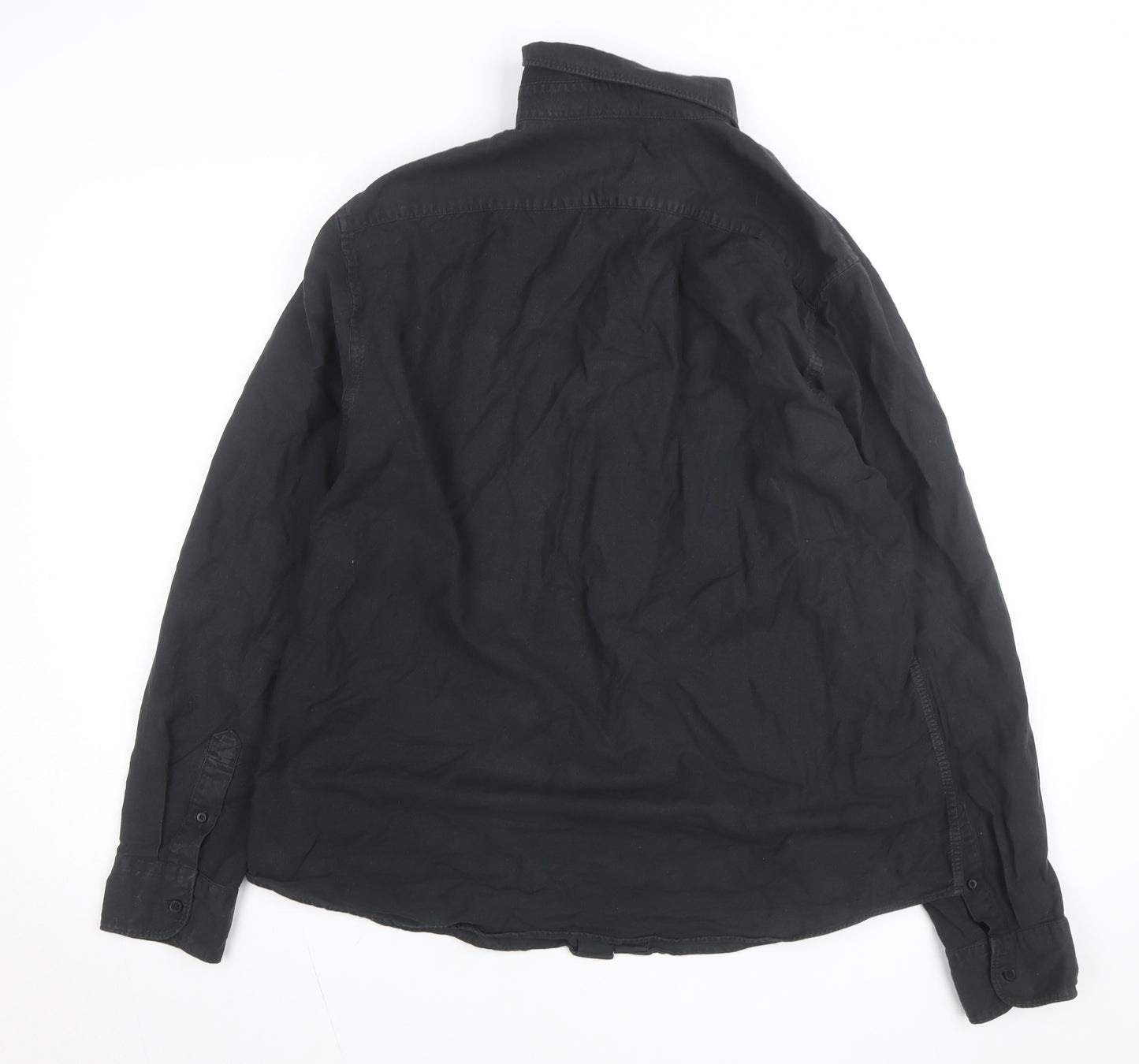 Moss Men's Black Cotton Long Sleeve Button-Up Casual Shirt L