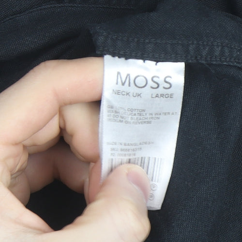 Moss Men's Black Cotton Long Sleeve Button-Up Casual Shirt L