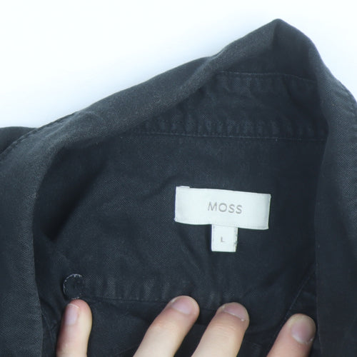 Moss Men's Black Cotton Long Sleeve Button-Up Casual Shirt L