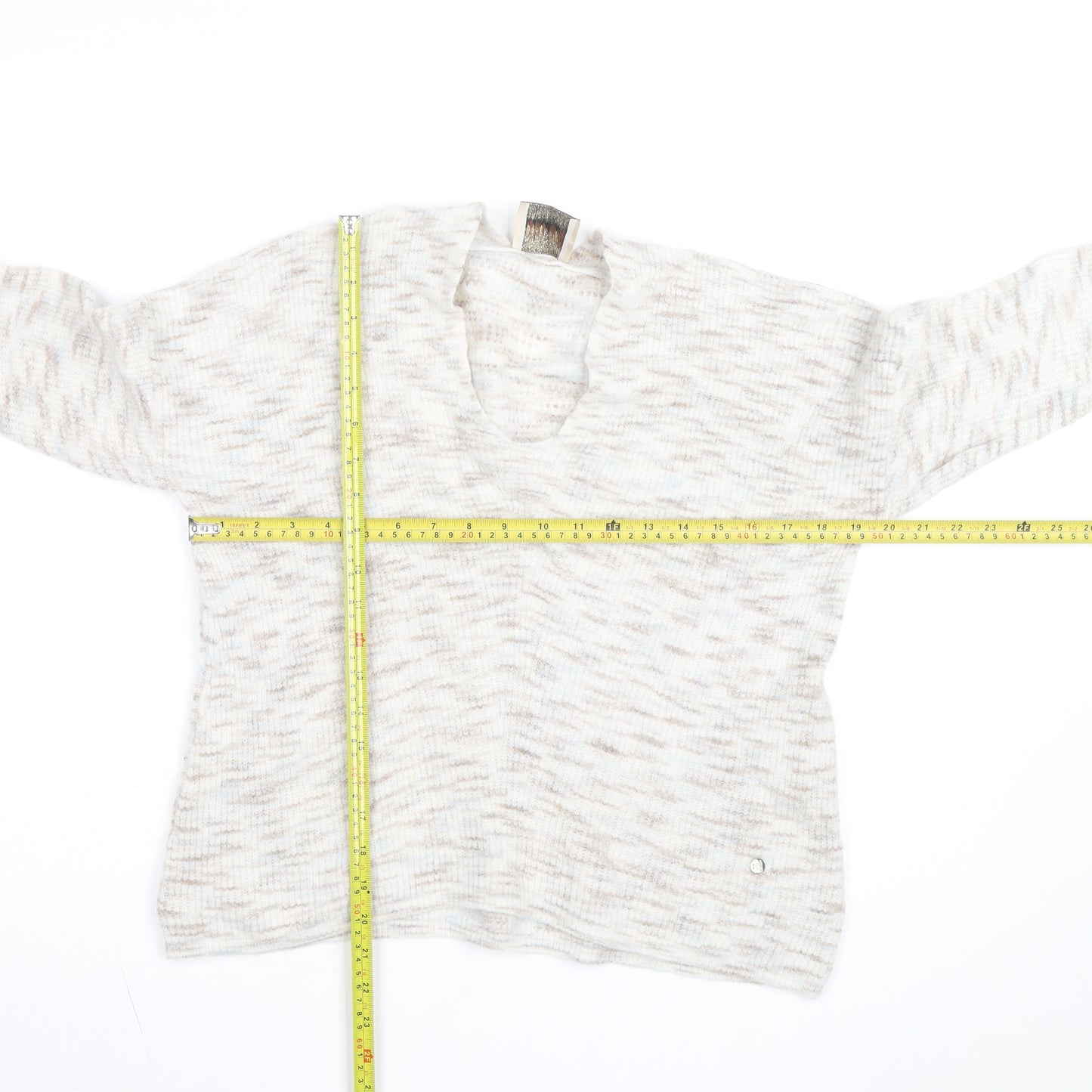 Mos Mosh Women's Beige Wool Alpaca V-Neck Knit Jumper Size M