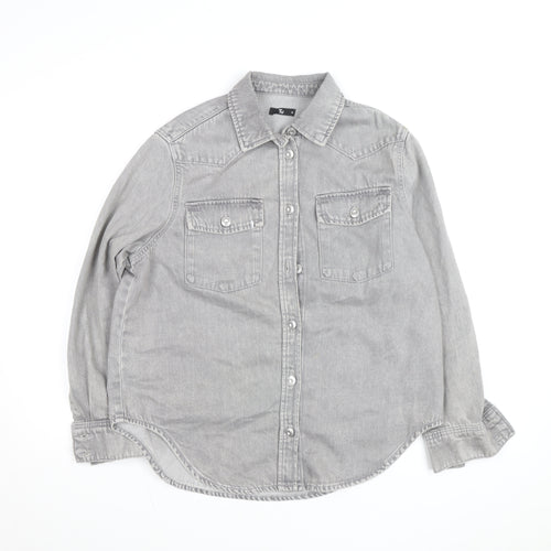 Tu Women Grey Denim Shirt Jacket Size 10 Button Casual