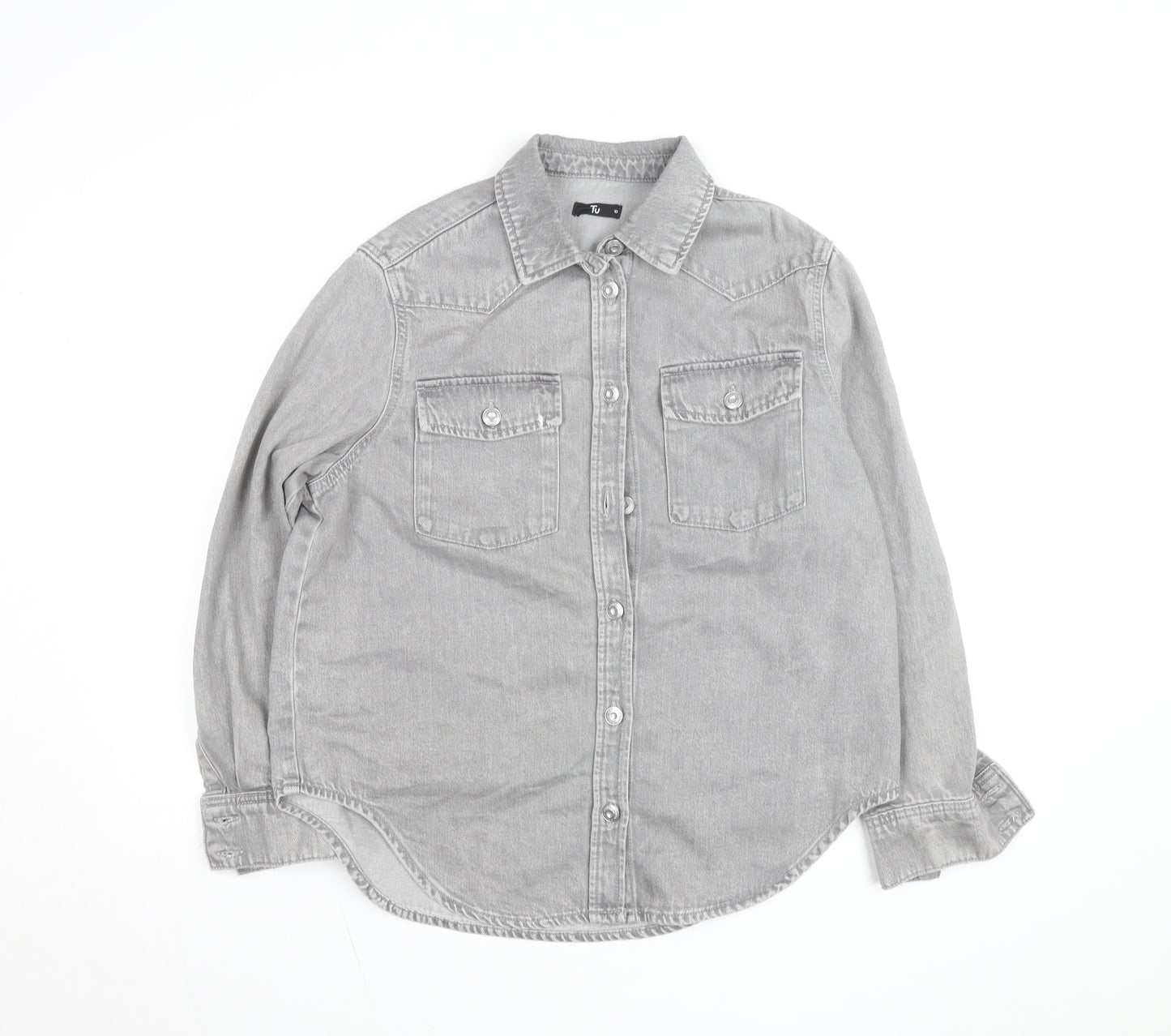 Tu Women Grey Denim Shirt Jacket Size 10 Button Casual