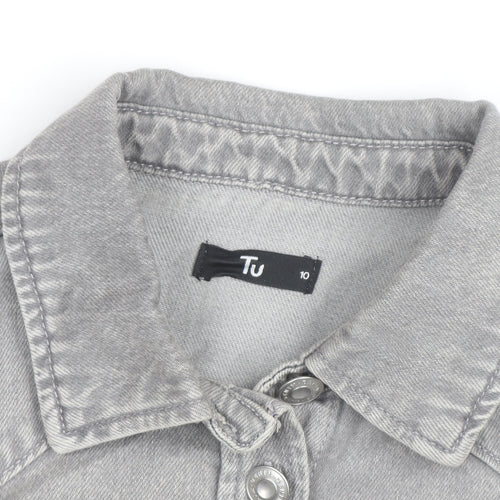 Tu Women Grey Denim Shirt Jacket Size 10 Button Casual