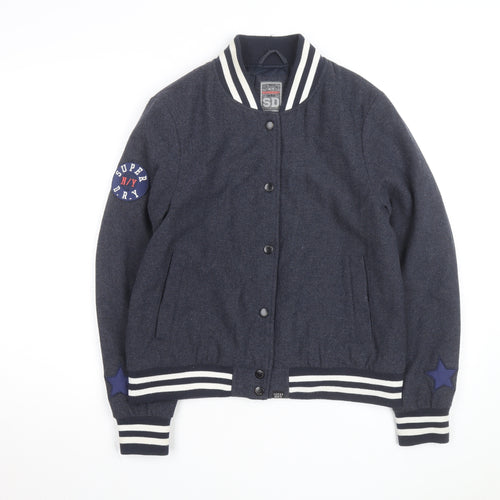 Superdry Mens Navy Wool Blend Varsity Bomber Jacket Size M