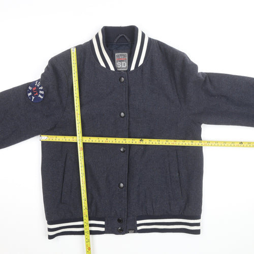 Superdry Mens Navy Wool Blend Varsity Bomber Jacket Size M