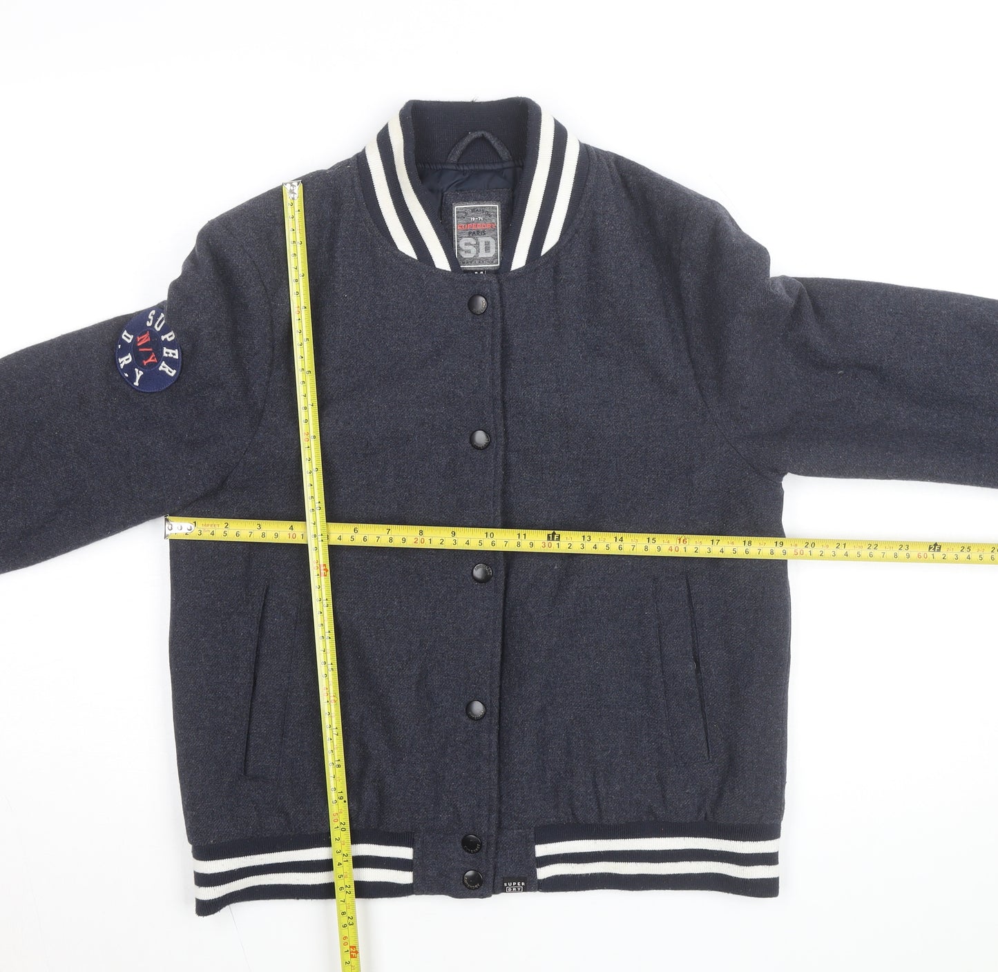 Superdry Mens Navy Wool Blend Varsity Bomber Jacket Size M