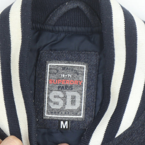 Superdry Mens Navy Wool Blend Varsity Bomber Jacket Size M