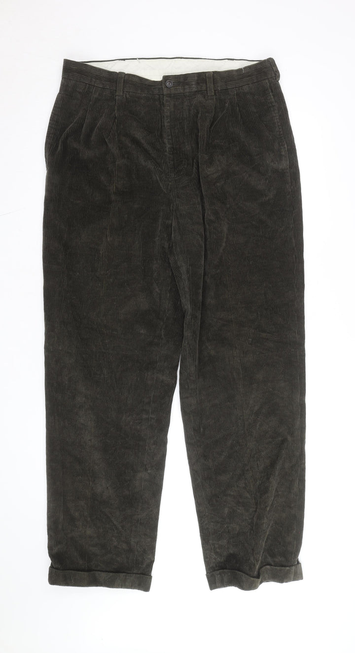 Brooks Brothers Men's Brown Corduroy Pleated Trousers 34W 32L Regular Fit