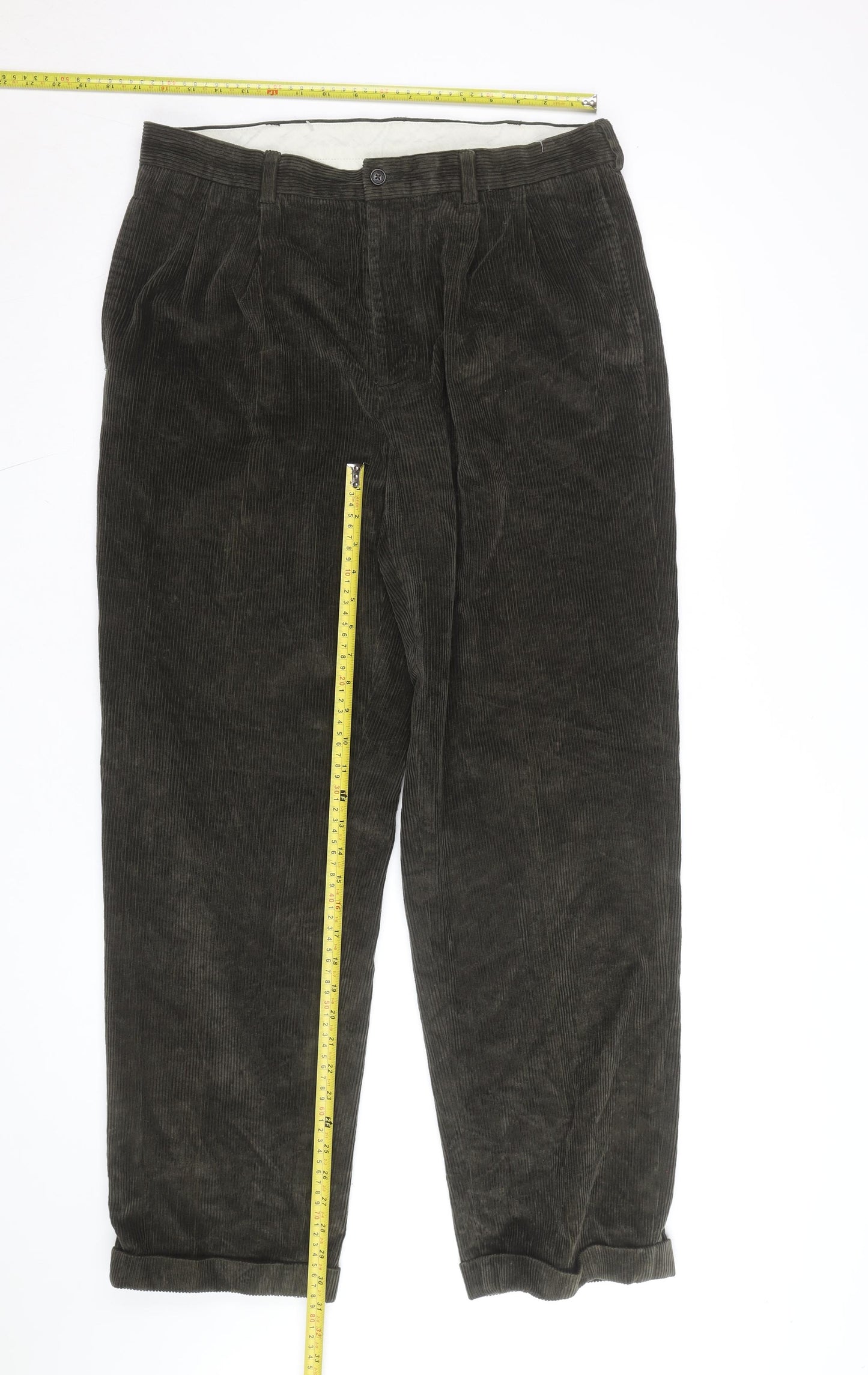 Brooks Brothers Men's Brown Corduroy Pleated Trousers 34W 32L Regular Fit