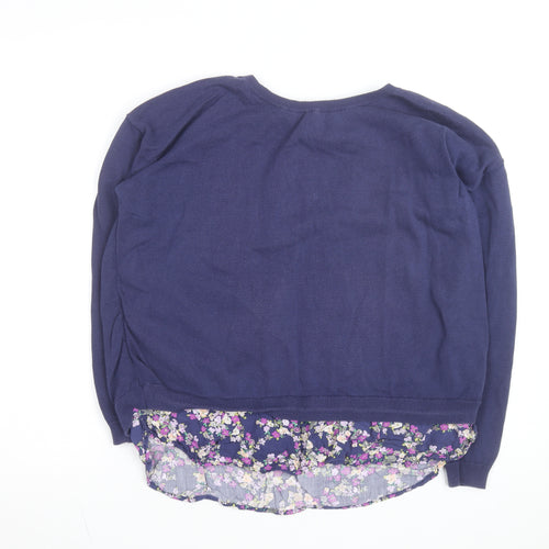 Laura Ashley Women's Blue Floral Hem Cardigan Jumper Size 14