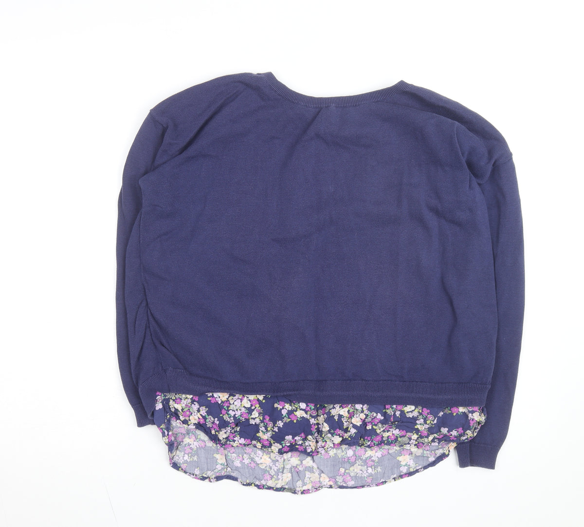 Laura Ashley Women's Blue Floral Hem Cardigan Jumper Size 14