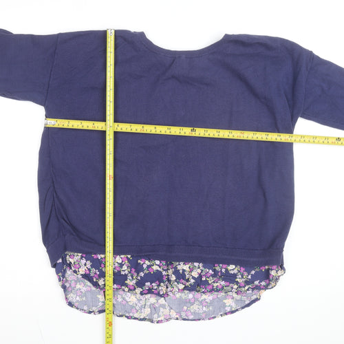 Laura Ashley Women's Blue Floral Hem Cardigan Jumper Size 14