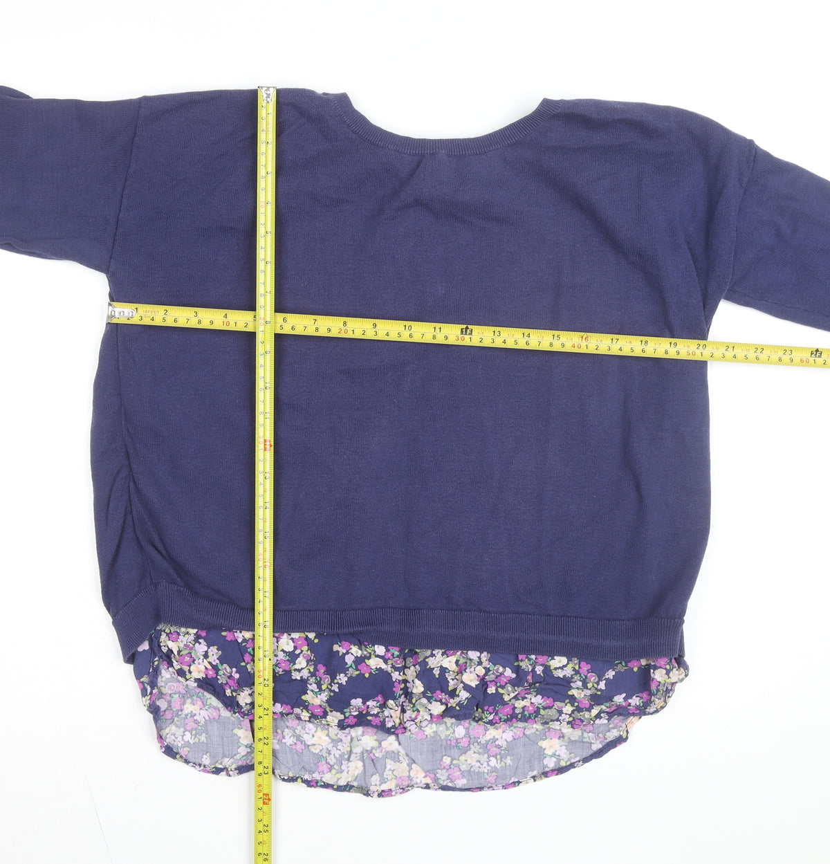 Laura Ashley Women's Blue Floral Hem Cardigan Jumper Size 14