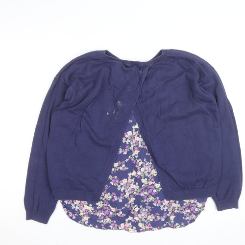 Laura Ashley Women's Blue Floral Hem Cardigan Jumper Size 14