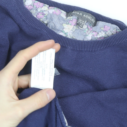 Laura Ashley Women's Blue Floral Hem Cardigan Jumper Size 14
