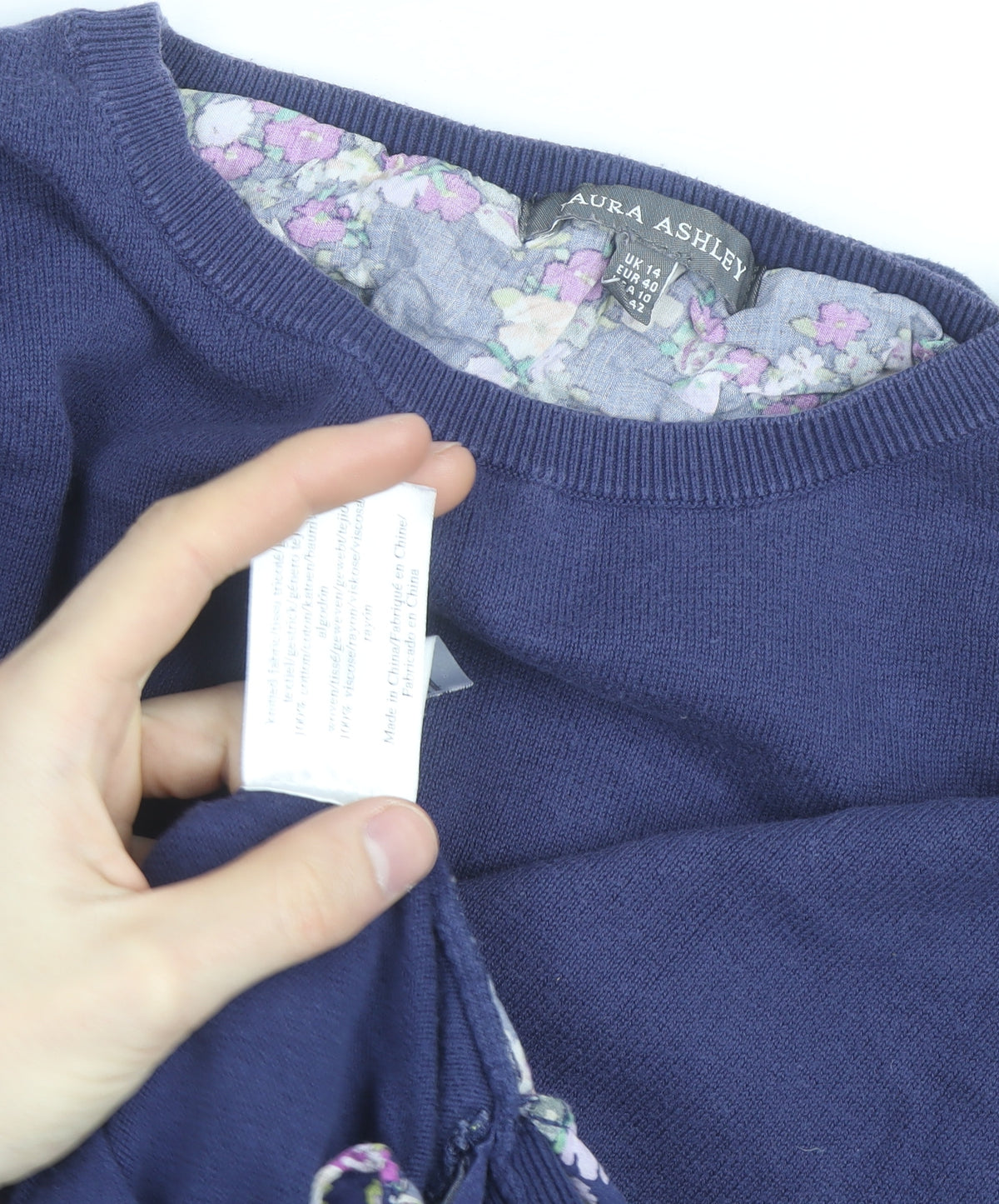 Laura Ashley Women's Blue Floral Hem Cardigan Jumper Size 14