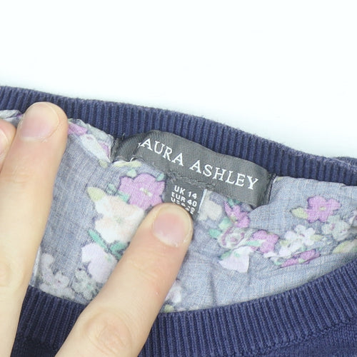 Laura Ashley Women's Blue Floral Hem Cardigan Jumper Size 14