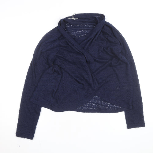 OVS Women Navy Blue Open-Knit Long Sleeve Wrap Cardigan Size M
