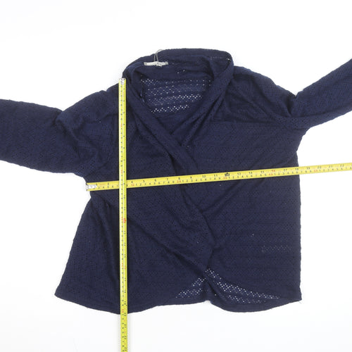 OVS Women Navy Blue Open-Knit Long Sleeve Wrap Cardigan Size M