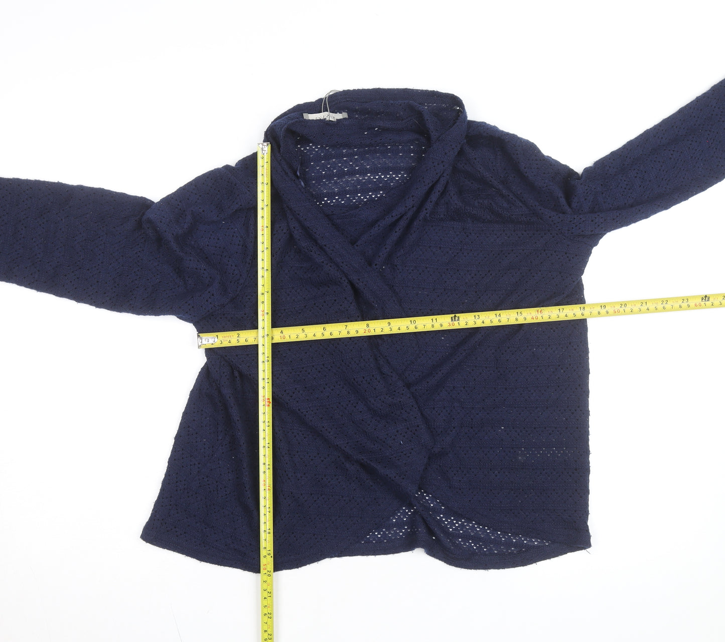 OVS Women Navy Blue Open-Knit Long Sleeve Wrap Cardigan Size M