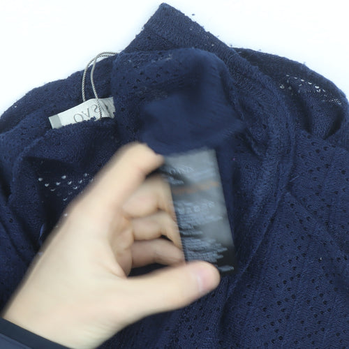 OVS Women Navy Blue Open-Knit Long Sleeve Wrap Cardigan Size M