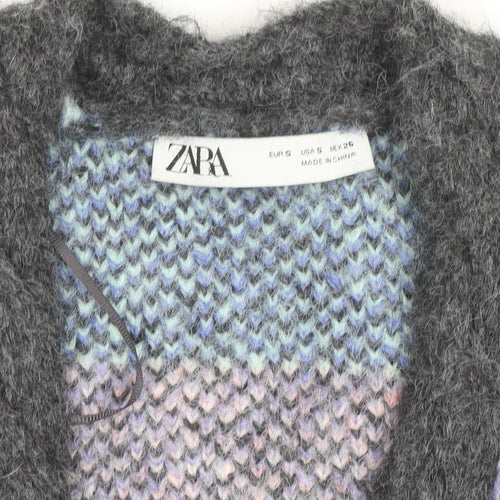 ZARA Womens Multicoloured Argyle Knit Cardigan Size S V-Neck Wool Blend