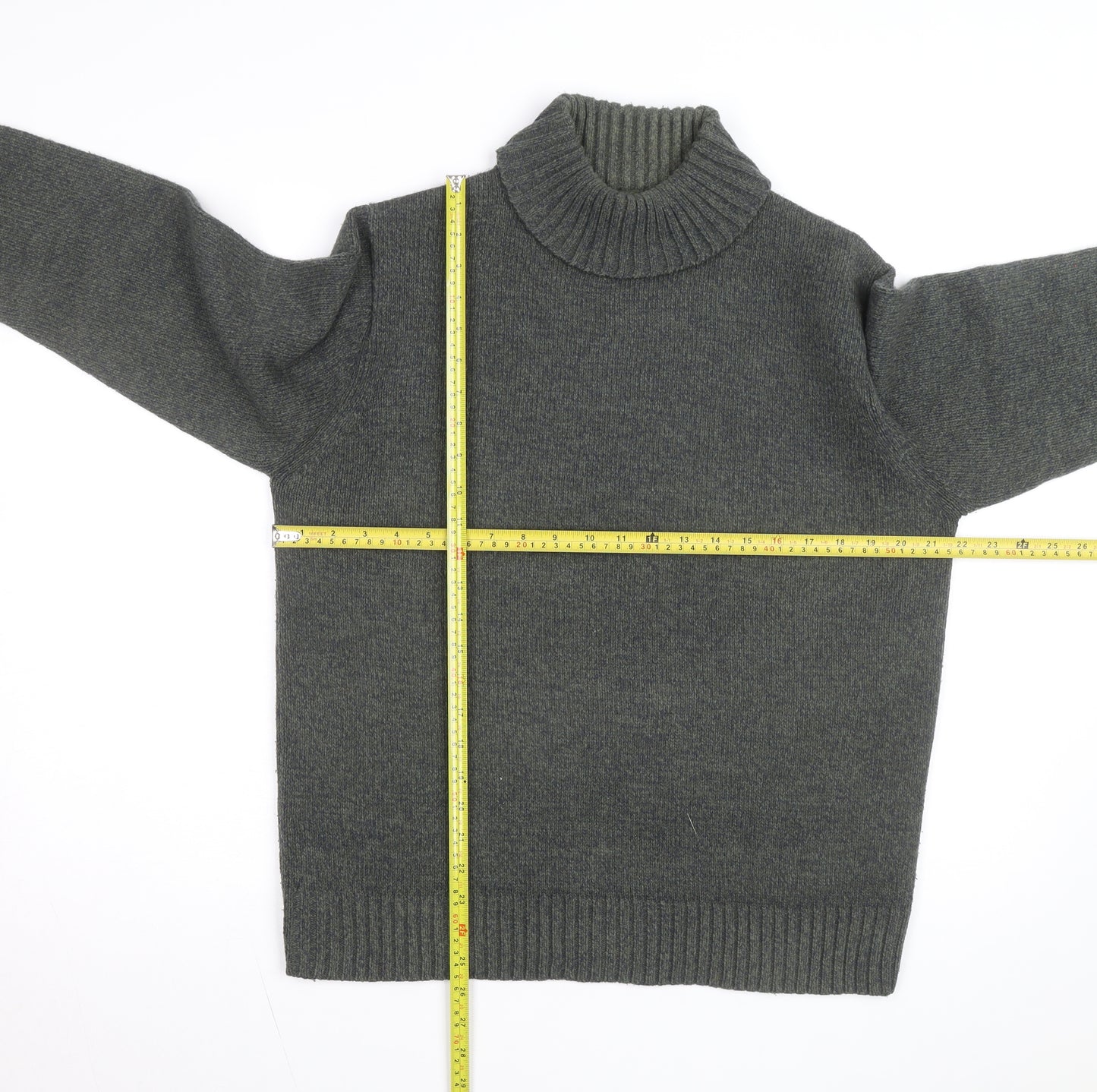 Marks and Spencer Men's Grey Wool Roll Neck Jumper Medium