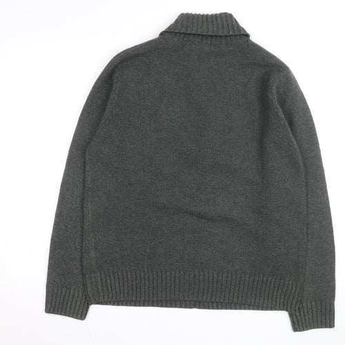 Marks and Spencer Men's Grey Wool Roll Neck Jumper Medium