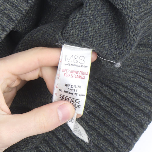 Marks and Spencer Men's Grey Wool Roll Neck Jumper Medium